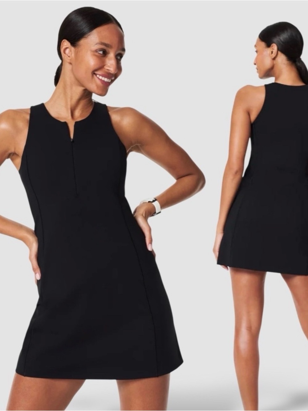 SPANX THE GET MOVING ZIP FRONT BUILT IN SHORTS DRESS Black XL Sporty Athleisure
